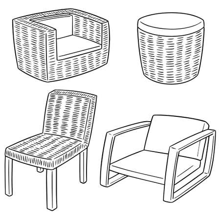 Vector set of wicker chair illustration.のイラスト素材