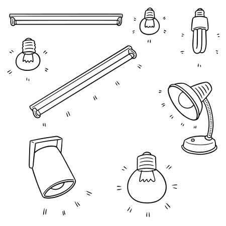 Vector set of light bulb, lamp and spotlight illustration.のイラスト素材