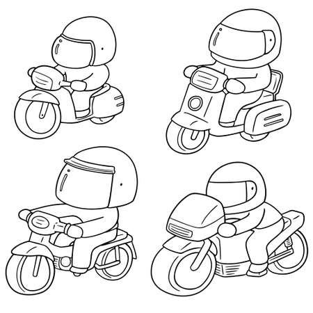 vector set of riding motorcyclesのイラスト素材