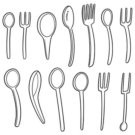 vector set of spoons and forksのイラスト素材