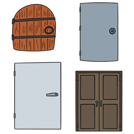 vector illustration set of doors in different sizes and colors on white background.のイラスト素材