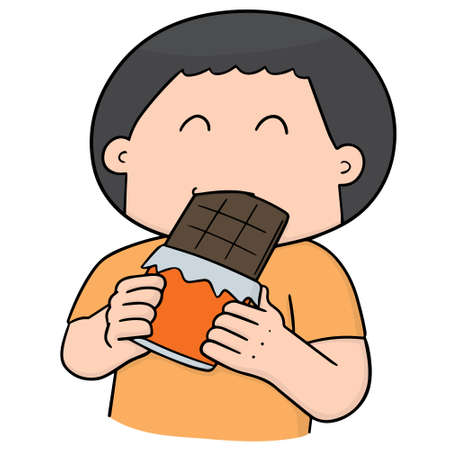 vector illustration of man eating chocolate on white background.のイラスト素材