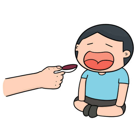 vector of feeding liquid medicine to babyのイラスト素材