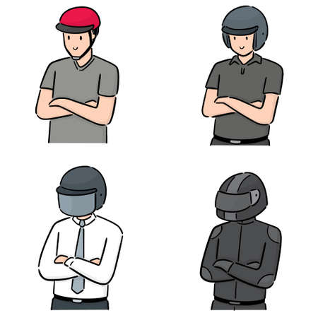 vector set of people wearing helmetのイラスト素材