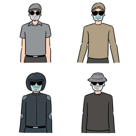 vector set of people using medical protective maskのイラスト素材