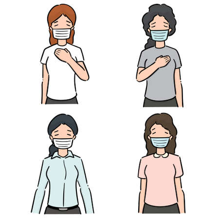 vector set of women using medical protective maskのイラスト素材
