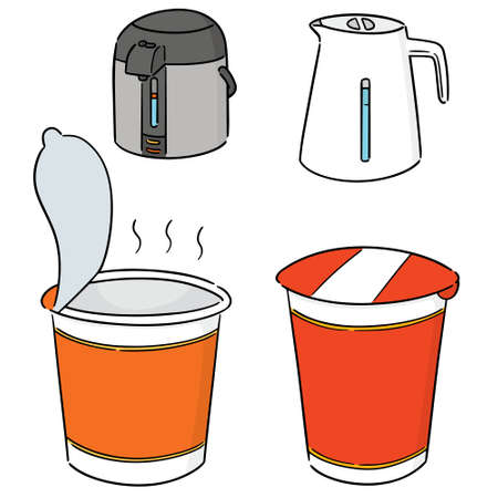 vector set of instant noodle and kettleのイラスト素材
