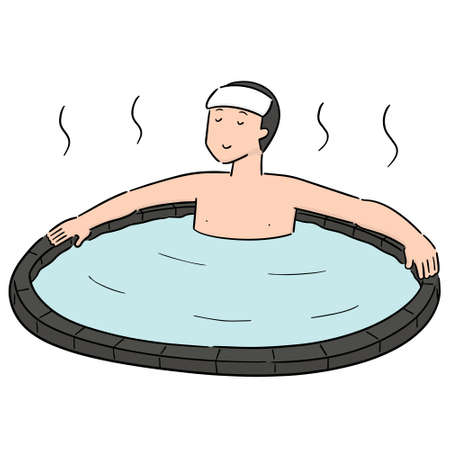 vector set of people bathing in hot water poolのイラスト素材