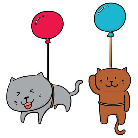 vector set of cat with balloonのイラスト素材