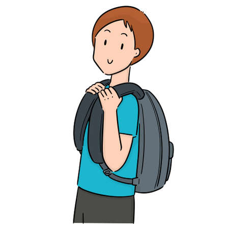 vector of man carrying backpackのイラスト素材