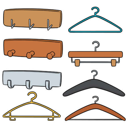 vector set of wall coat rack and hangerのイラスト素材