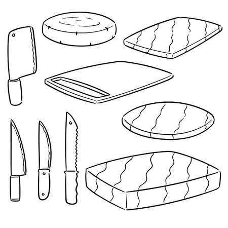 vector set of knife and chopping blockのイラスト素材