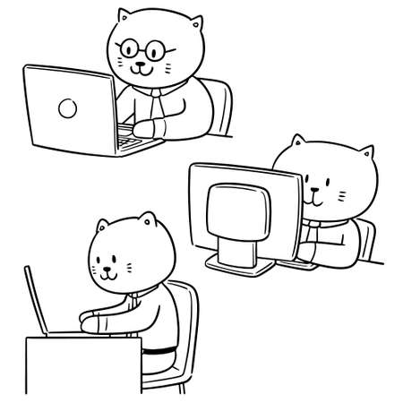 vector set of cat office workerのイラスト素材