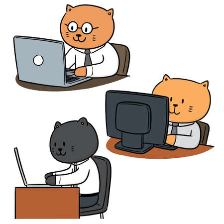 vector set of cat office workerのイラスト素材