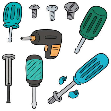vector set of screw and screwdriverのイラスト素材