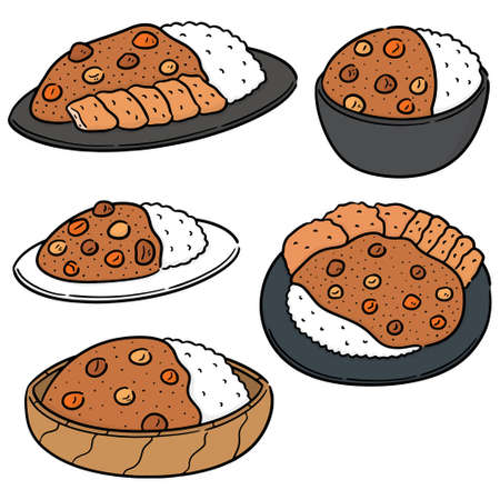 vector set of curry riceのイラスト素材