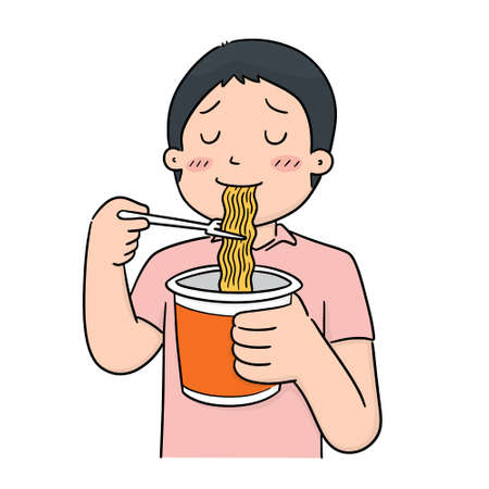 vector of man eat noodleのイラスト素材