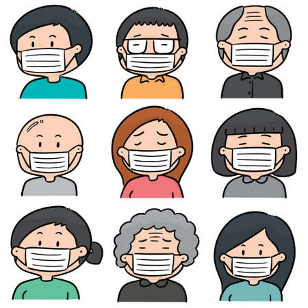 vector set of people using medical protective maskのイラスト素材