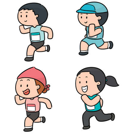 vector set of people runningのイラスト素材