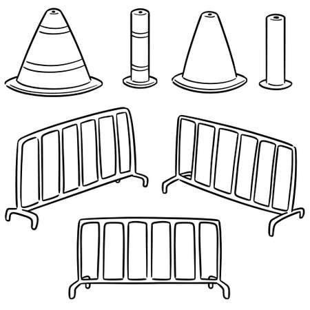 vector set of traffic cone and traffic fenceのイラスト素材