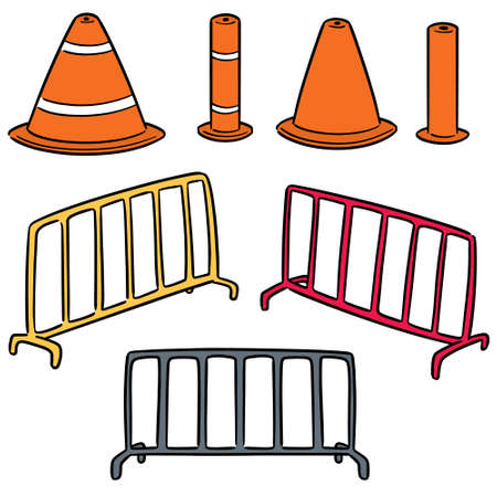 vector set of traffic cone and traffic fenceのイラスト素材