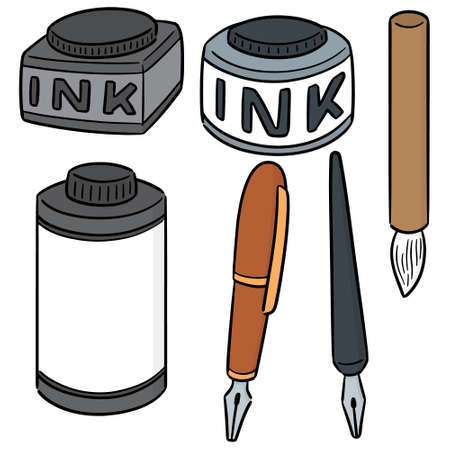 vector set of ink, brush and fountain penのイラスト素材