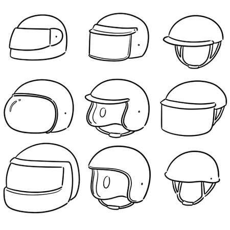 vector set of motorcycle helmetのイラスト素材