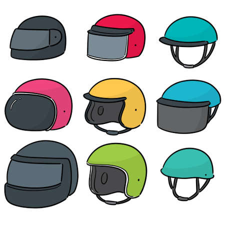 vector set of motorcycle helmetのイラスト素材