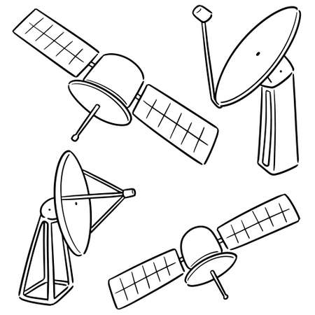vector set of satellite and satellite dishのイラスト素材