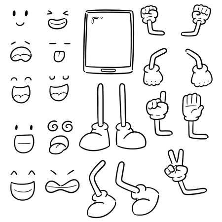 vector set of smart phone, cartoon arm,  leg, mouth and eyesのイラスト素材
