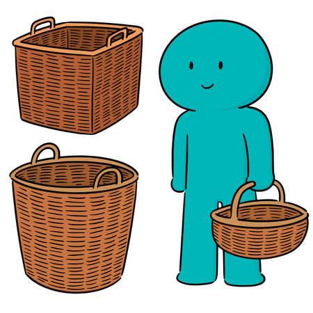 vector set of wicker basketのイラスト素材