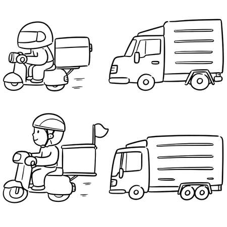 vector set of delivery person and logisticのイラスト素材