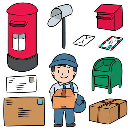 vector set of postman and postboxのイラスト素材