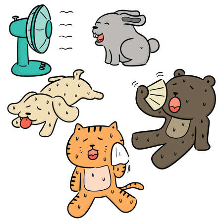 vector set of animal in hot weatherのイラスト素材