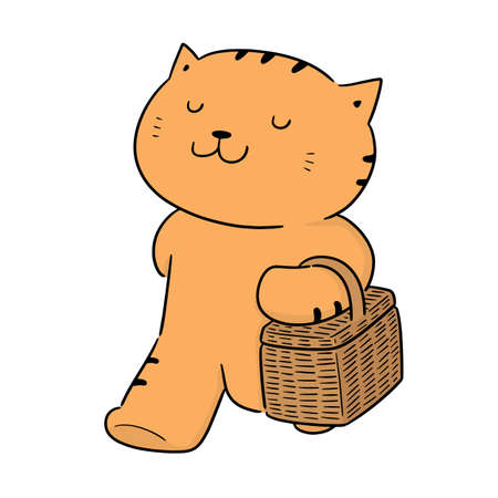 vector of cat and wicker basketのイラスト素材