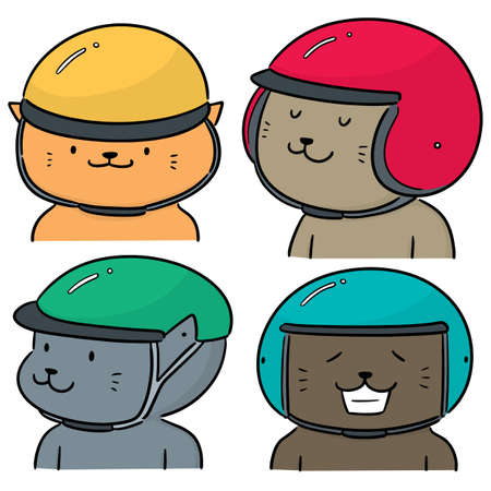vector set of cat wearing helmetのイラスト素材