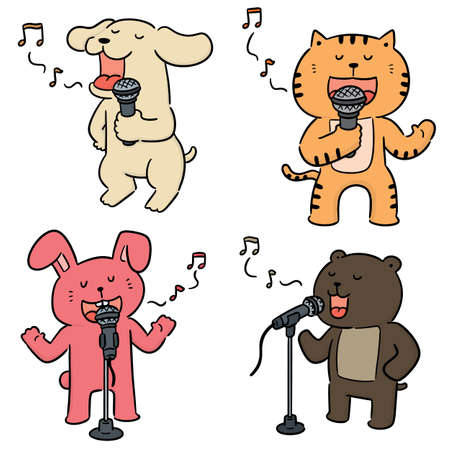 vector set of animal singingのイラスト素材