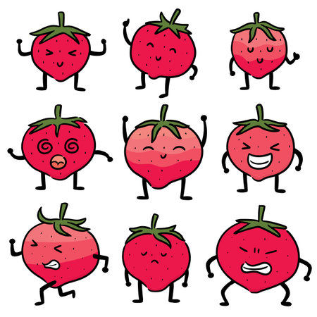 vector set of strawberry cartoonのイラスト素材