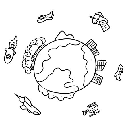 vector set of earth and air vehicleのイラスト素材
