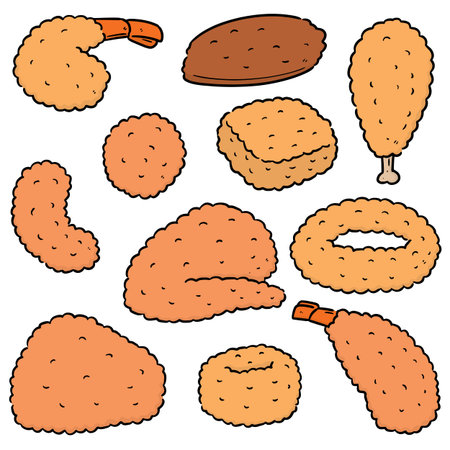 vector set of fried foodのイラスト素材