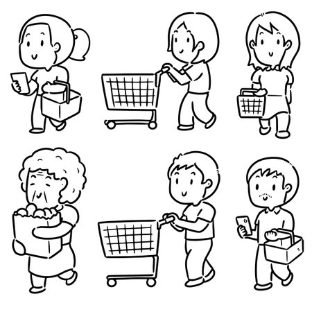 vector set of people shoppingのイラスト素材
