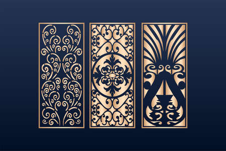 Decorative laser cut panels template with abstract texture. geometric and floral laser cutting or engraving panel vector illustration setのイラスト素材