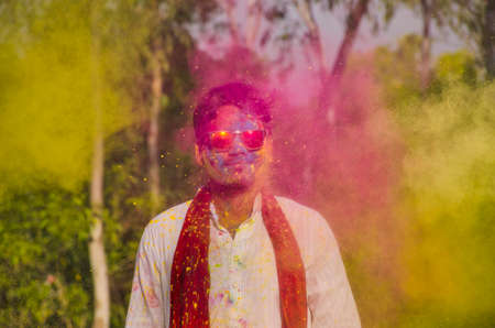 holi festival at shantiniketan birbhum west bengal indiaのeditorial素材