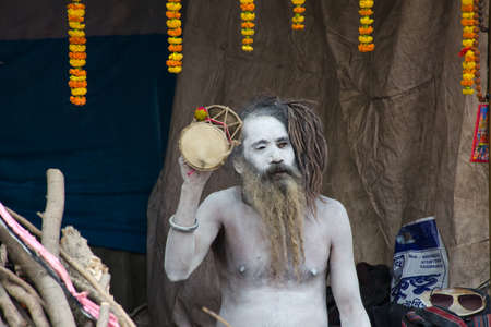 kolkata west bengal india on january 8th 2018 :Portrait of a sadhu taken at ganga sagar transit camp kolkata west bengal.のeditorial素材