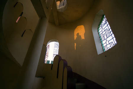 bishnupur west bengal india on december 12th 2016 : light & shadow with window abstract photography taken at bishnupur west bengal indiaのeditorial素材