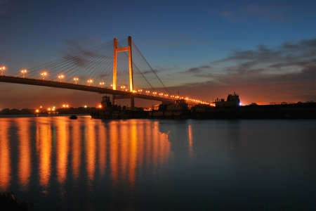 kolkata vidyasagar setu or 2nd hooghly bridge night view capture from princep ghat kolkata west bengal india.のeditorial素材