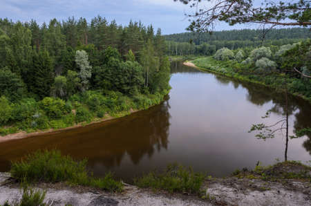View from cliff on river and forest. Erglu Cliffs, on the bank of the Gauja river.