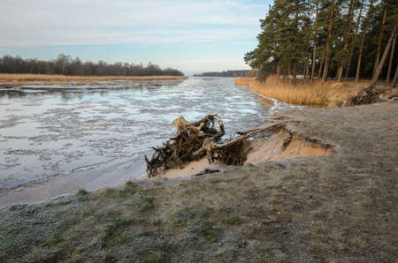 The ice floes on the river in winter.の写真素材