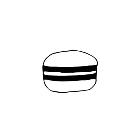 Hand drawn vector illustration. The simple silhouette macaroons. Doodle style image, shape, sketch. Black lines on white. Cute drawing for decor, cafe menu.のイラスト素材