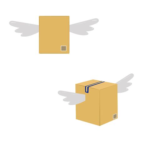 Vector illustration of box with wings, the sign of a contactless delivery.のイラスト素材